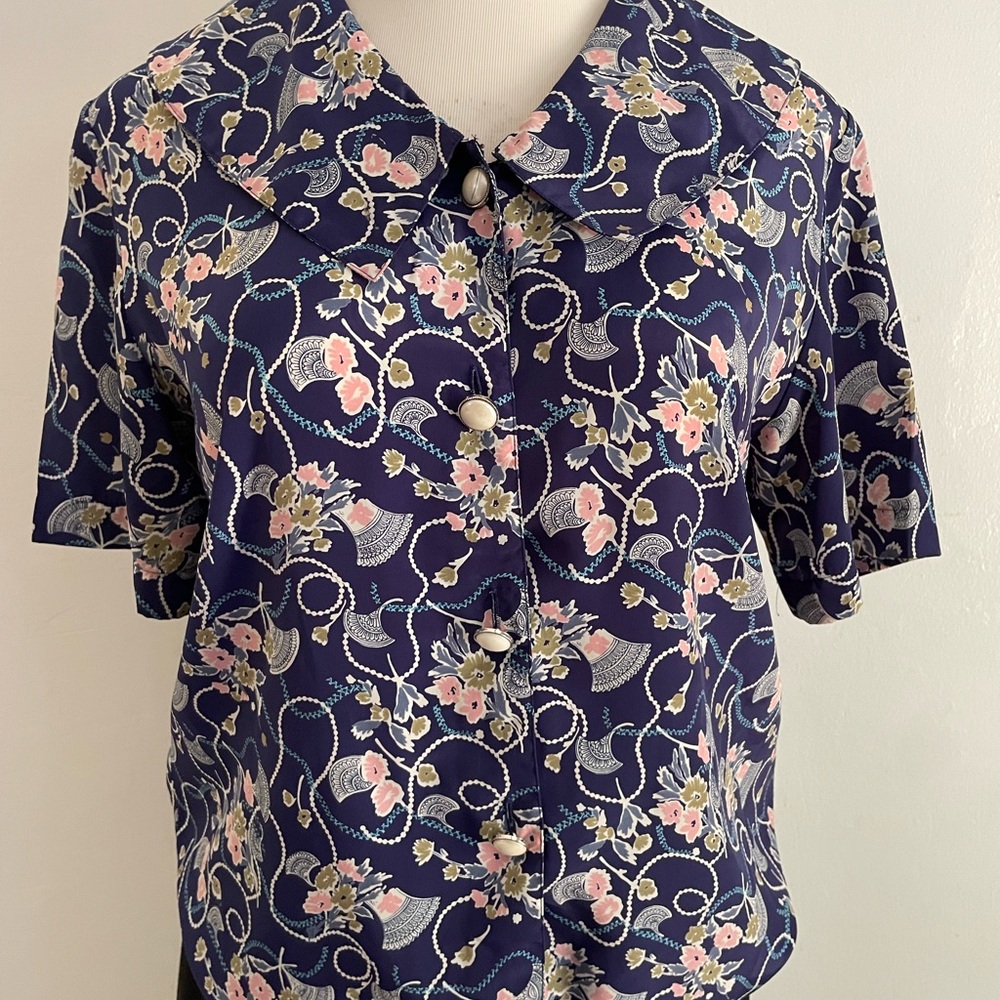 Navy Short Sleeve Boxy Button Down Shirt